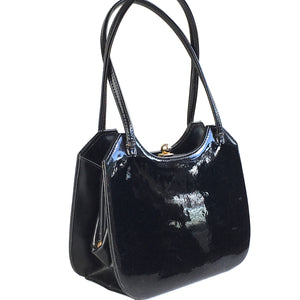 Vintage 50s 60s Classic Black Patent Leather Twin Handle Bag by Riviera Made in England-Vintage Handbag, Kelly Bag-Brand Spanking Vintage