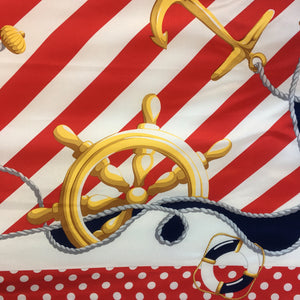 Vintage Echo Large Silk Scarf in Nautical Design with Polka Dot Border in Red/Blue/Gold-Scarves-Brand Spanking Vintage