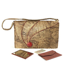 Load image into Gallery viewer, SOLD Vintage 30s 40s Snakeskin and Leather Handbag/Shoulder Bag with Feature Red Leather Button Clasp and Matching Purse/Mirror-Vintage Handbag, Exotic Skins-Brand Spanking Vintage
