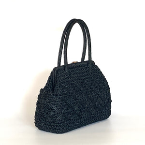Vintage 60s/70s Large Black Raffia Style Handbag/Top Handle w/Gilt Clasp by St Michael Made in Italy-Vintage Handbag, Dolly Bag-Brand Spanking Vintage