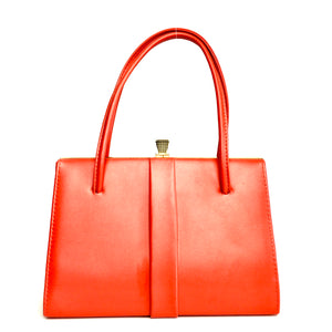 Vintage 60s Lipstick Red Faux Leather Twin Handled Bag with Gilt Clasp-Vintage Handbag, Kelly Bag-Brand Spanking Vintage