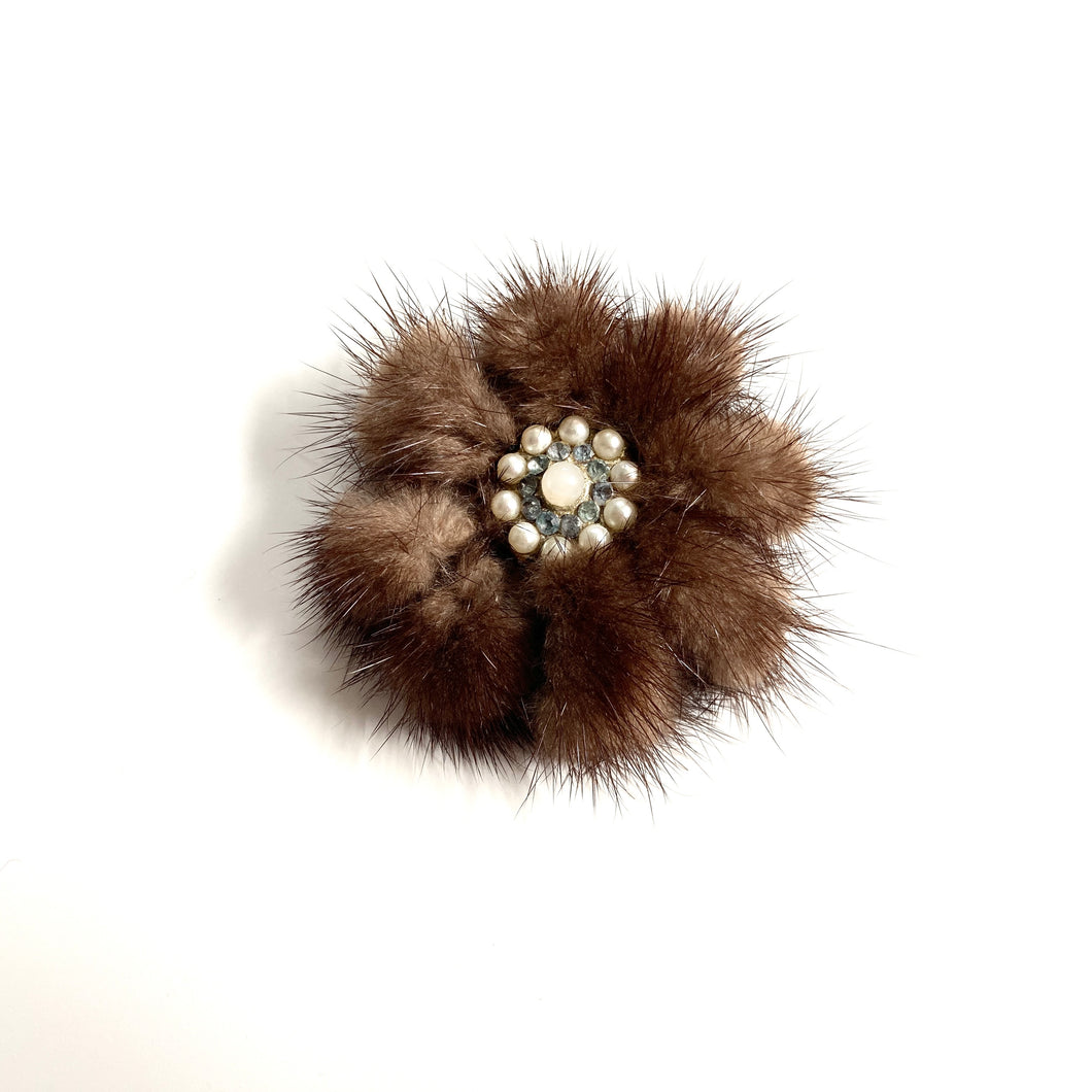 Vintage 50s Dainty Chocolate Brown Flower Shape Mink Brooch-Accessories, For Her-Brand Spanking Vintage