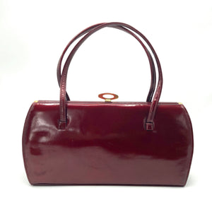 Vintage 50s Large Wide Cherry Red Patent Leather Bag By Holmes Of Norwich-Vintage Handbag, Kelly Bag-Brand Spanking Vintage