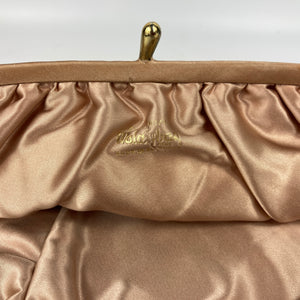 Vintage 60s70s Exquisite Silk Evening/Occasion Clutch Bag In Rare Peach Silk w/ Gilt 'Clasp By Waldybag-Vintage Handbag, Evening Bag-Brand Spanking Vintage