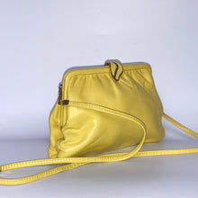Load image into Gallery viewer, Vintage 60s/70s Yellow Leather Clutch Bag, Evening or Occasion bag, Gilt/Leather Clasp/Leather Strap by Jane Shilton Made in England-Vintage Handbag, Clutch Bag,dolly bag-Brand Spanking Vintage
