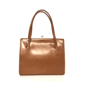 Vintage Caramel Brown Leather Small Classic Ladylike Bag by Waldybag-Vintage Handbag, Kelly Bag-Brand Spanking Vintage