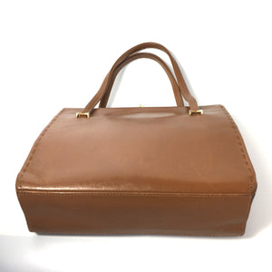Vintage Caramel Brown Leather Small Classic Ladylike Bag by Waldybag-Vintage Handbag, Kelly Bag-Brand Spanking Vintage