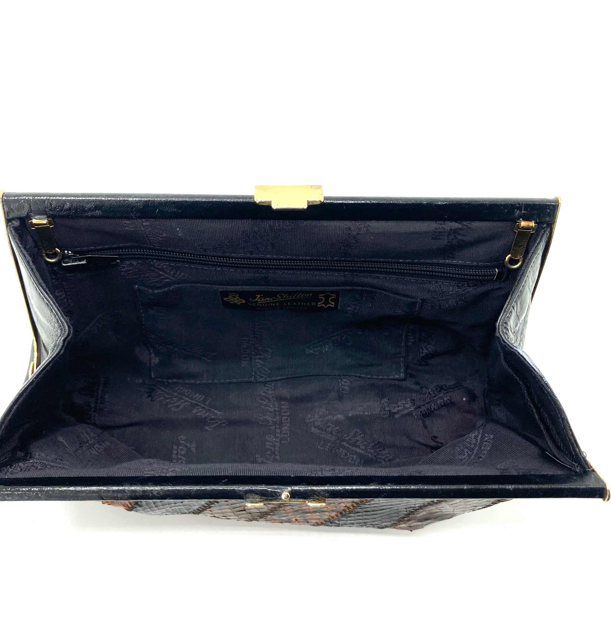 Vintage 80s Bronze/Dark Gold Leather Clutch Bag by Jane Shilton Made i –  Brand Spanking Vintage
