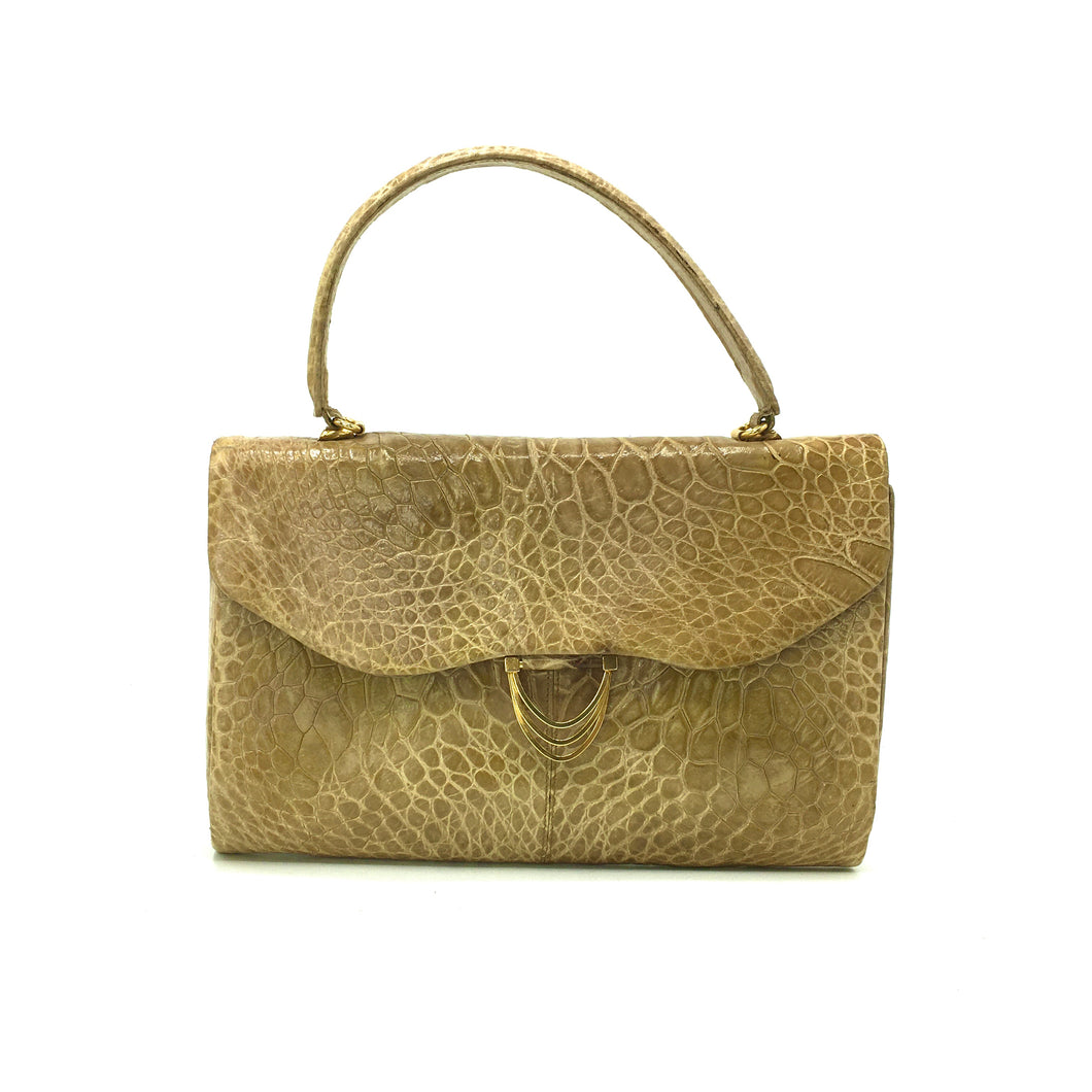 Vintage 50s dainty blond turtle skin handbag with gilt clasp and leather lining-Vintage Handbag, Exotic Skins-Brand Spanking Vintage