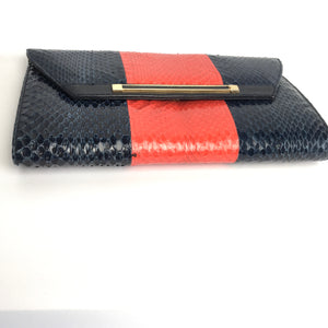 RESERVED Vintage 80s Snakeskin Clutch Bag in French Navy and Lipstick Red Made in Paris-Vintage Handbag, Clutch Bag-Brand Spanking Vintage