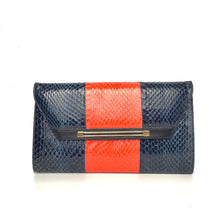 Load image into Gallery viewer, RESERVED Vintage 80s Snakeskin Clutch Bag in French Navy and Lipstick Red Made in Paris-Vintage Handbag, Clutch Bag-Brand Spanking Vintage
