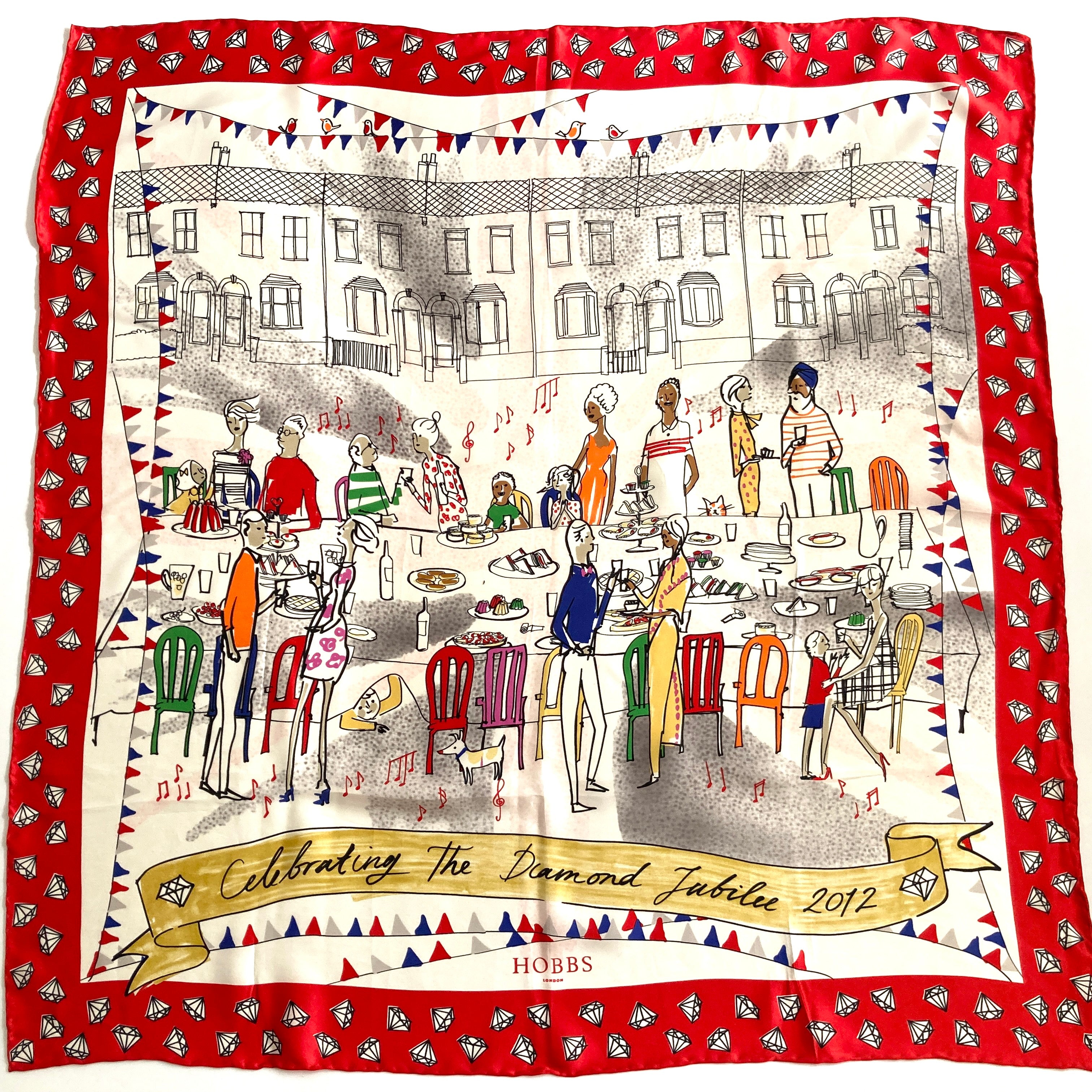Vintage Hobbs Silk Scarf To Commemorate HM The Queen's Diamond Jubilee 1952  2012