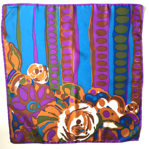 Vintage Large Jacqmar Silk Scarf in Stunning Blue/Purple/Rust/White Made in England-Scarves-Brand Spanking Vintage