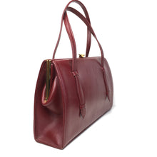 Load image into Gallery viewer, Vintage 50s Dark Burgundy Wine Red Leather Top Handle Bag by Garfields Made in England-Vintage Handbag, Kelly Bag-Brand Spanking Vintage
