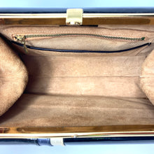 Load image into Gallery viewer, Vintage Classic Black/Blue /Silver/Oyster Patent Leather Bag Top Handle Bag Gilt Clasp-Vintage Handbag, Kelly Bag-Brand Spanking Vintage
