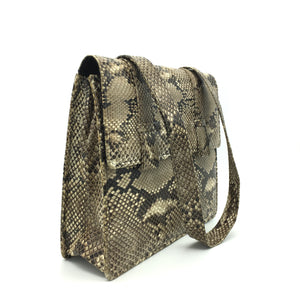 Vintage Python Skin Handbag With Shoulder Strap Made In Singapore-Vintage Handbag, Exotic Skins-Brand Spanking Vintage