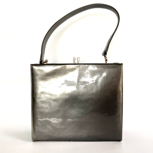 Vintage 60s/70s Classic Dainty Little Grey Patent Leather Top Handle Bag By Waldybag-Vintage Handbag, Kelly Bag-Brand Spanking Vintage