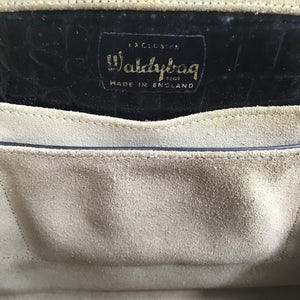 Vintage 50s/60s Large Leather Faux Crocodile Classic Handbag by Waldybag Made in England-Vintage Handbag, Kelly Bag-Brand Spanking Vintage