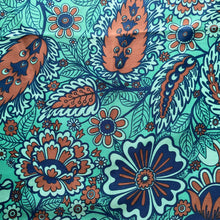 Load image into Gallery viewer, Vintage Collectable Silk Scarf By Richard Allan In Turquoise/Sea Green/Navy Blue And Tobacco Brown in Stylised Floral Design-Scarves-Brand Spanking Vintage
