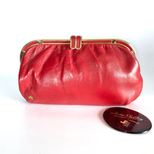 Load image into Gallery viewer, Vintage 70s Lipstick Red Leather Clutch Bag, Clutch Purse, Evening or Occasion bag, Gilt and Leather Clasp by Jane Shilton Made in England-Vintage Handbag, Clutch Bag-Brand Spanking Vintage
