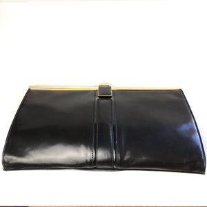 Vintage 70s 80s Black Calf Leather and Patent Clutch Bag W/Optional Chain by Renata W/ Box Made in Italy-Vintage Handbag, Clutch Bag-Brand Spanking Vintage