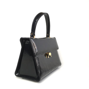 Vintage 60s Black Patent Leather Jackie O Style Top Handle Bag by Mastercraft Made in Canada-Vintage Handbag, Kelly Bag-Brand Spanking Vintage