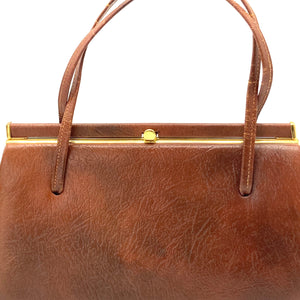 Vintage 50s/60s Textured Mottled Tan Leather Twin Handled Bag By Garfields Of London-Vintage Handbag, Kelly Bag-Brand Spanking Vintage