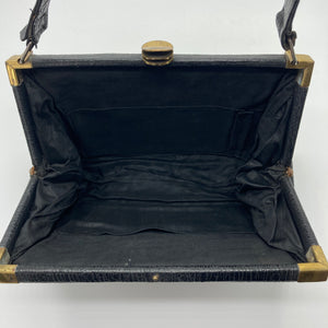 Vintage 30s/40s Iconic black textured leather handbag-Vintage Handbag, Kelly Bag-Brand Spanking Vintage