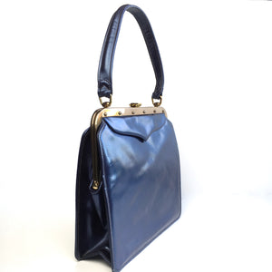Vintage 50s Beautiful Midnight Blue Pearlescent Bag with Matching Purse by Lodix-Vintage Handbag, Kelly Bag-Brand Spanking Vintage