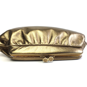 Vintage 80s Bronze/Dark Gold Leather Clutch Bag by Jane Shilton Made in England-Vintage Handbag, Evening Bag-Brand Spanking Vintage