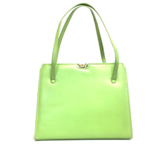 Load image into Gallery viewer, Vintage 50s 60s Lime Green Leather Twin Handled Classic Top Handle Bag with Suede Lining-Vintage Handbag, Kelly Bag-Brand Spanking Vintage
