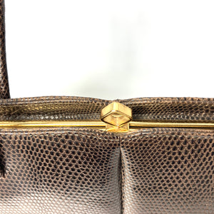 Vintage 60s/70s Golden Arrow Dark Chocolate Brown Lizard Skin Handbag Made in England-Vintage Handbag, Exotic Skins-Brand Spanking Vintage