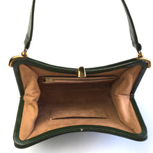 Load image into Gallery viewer, Vintage 50s 60s Classic Dark Olive Green Leather Bag Top Handle Bag with Gilt Clasp and Suede Lining-Vintage Handbag, Kelly Bag-Brand Spanking Vintage
