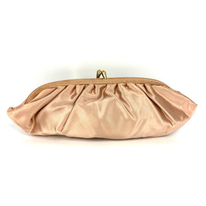 Vintage 60s70s Exquisite Silk Evening/Occasion Clutch Bag In Rare Peach Silk w/ Gilt 'Clasp By Waldybag-Vintage Handbag, Evening Bag-Brand Spanking Vintage