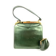 Load image into Gallery viewer, Vintage 50s/60s Lodix Green Pearlescent Leather Bag with Matching Purse-Vintage Handbag, Kelly Bag-Brand Spanking Vintage

