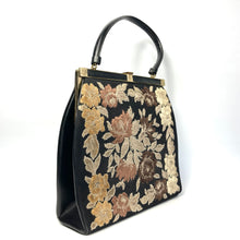 Load image into Gallery viewer, Vintage Large 50s Spotlite USA Top Handle Bag in Chenille Floral Tapestry/Black Faux Leather-Vintage Handbag, Large Handbag-Brand Spanking Vintage
