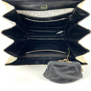 Vintage 60s Monitor/Ring Lizard Skin Handbag, Top Handle Bag w/ Gilt Clasp + Coin Purse by Rendl-Vintage Handbag, Exotic Skins-Brand Spanking Vintage