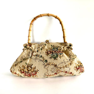 Vintage 60s/70s Dainty Tapestry Dolly Bag with Bamboo Handle by Freedex-Vintage Handbag, Dolly Bag-Brand Spanking Vintage