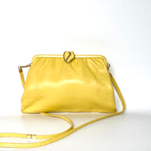 Load image into Gallery viewer, Vintage 60s/70s Yellow Leather Clutch Bag, Evening or Occasion bag, Gilt/Leather Clasp/Leather Strap by Jane Shilton Made in England-Vintage Handbag, Clutch Bag,dolly bag-Brand Spanking Vintage
