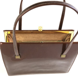 Vintage 60s/70s Copper Brown Patent Leather Classic Ladylike Bag, Top Handle Bag, Mrs Maisel Bag-Vintage Handbag, Kelly Bag-Brand Spanking Vintage