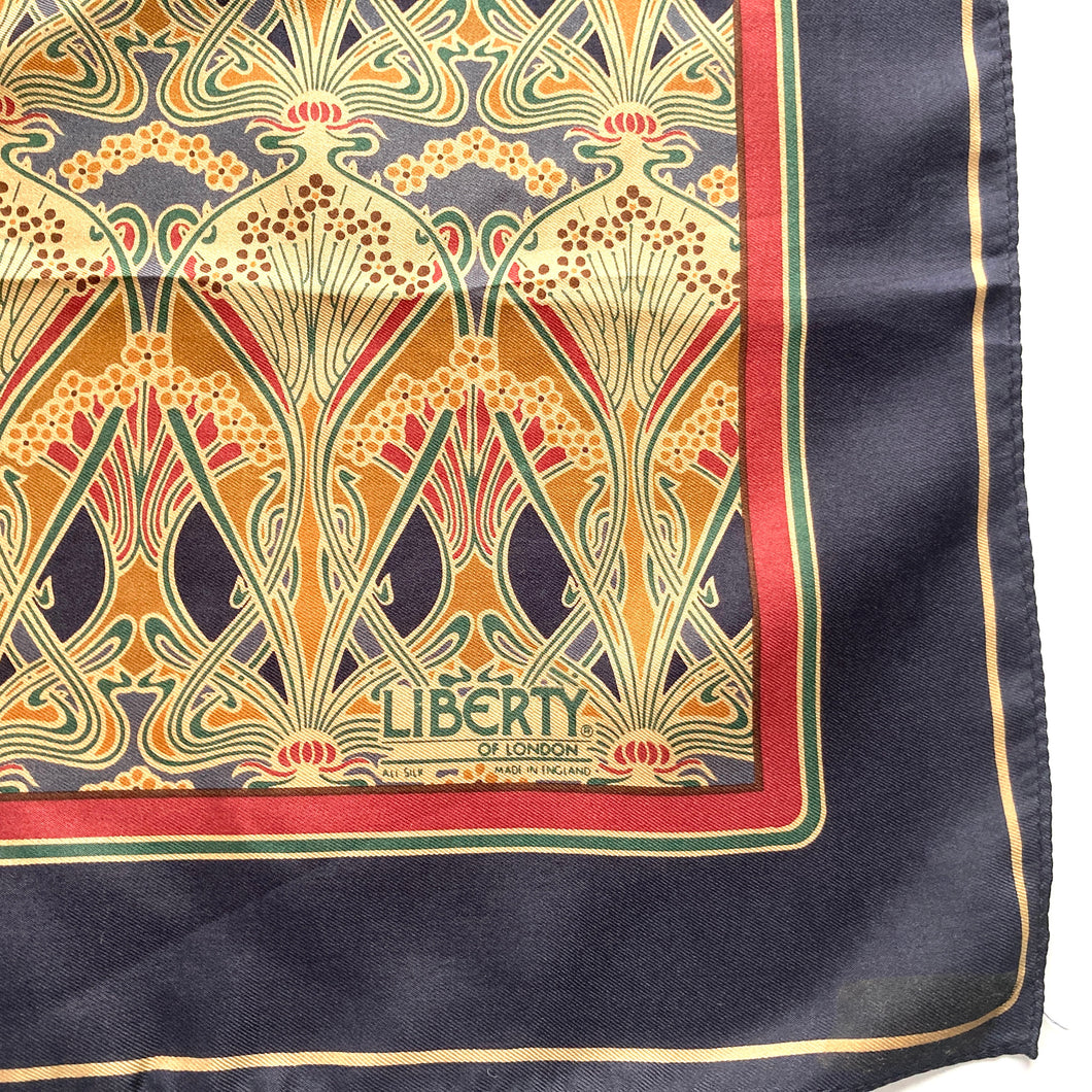 Vintage Liberty Of London Silk Scarf In Iconic 'Ianthe' Design In Red, Gold And Navy-Scarves-Brand Spanking Vintage