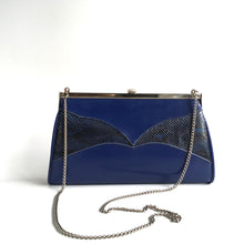 Load image into Gallery viewer, Vintage 70s Bright Blue Leather and Snakeskin 3 Way Clutch Bag with Fold Out Handle and Shoulder Chain-Vintage Handbag, Clutch Bag-Brand Spanking Vintage
