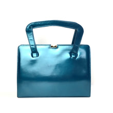 Load image into Gallery viewer, Vintage 50s 60s Stunning Kingfisher Blue/Green Pearlescent Leather Handbag by Meadows Regent Street London-Vintage Handbag, Kelly Bag-Brand Spanking Vintage
