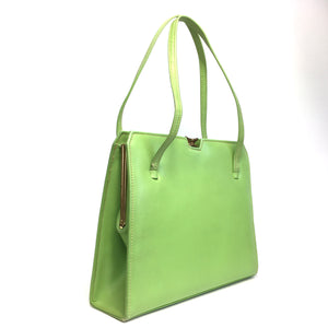 Vintage 50s 60s Lime Green Leather Twin Handled Classic Top Handle Bag with Suede Lining-Vintage Handbag, Kelly Bag-Brand Spanking Vintage