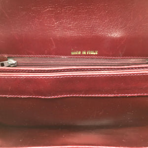 SOLD Vintage 80s Classic Horsebit/Stirrup Gilt Clasp Burgundy Red Calf Leather Shoulder Bag/Handbag with Matching Purse Made in Italy-Vintage Handbag, Kelly Bag-Brand Spanking Vintage