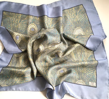 Load image into Gallery viewer, Vintage Large Liberty &#39;Hera&#39; Silk Scarf in China Blue/Gold/Teal Green Made in England-Scarves-Brand Spanking Vintage
