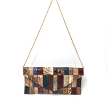Load image into Gallery viewer, Vintage Multicoloured Snakeskin Patchwork Clutch Chain Bag J Perez Made in Spain-Vintage Handbag, Exotic Skins-Brand Spanking Vintage
