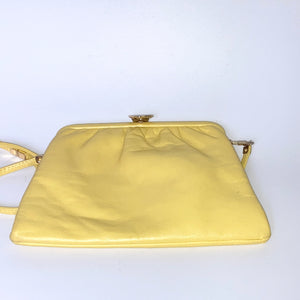 Vintage 60s/70s Yellow Leather Clutch Bag, Evening or Occasion bag, Gilt/Leather Clasp/Leather Strap by Jane Shilton Made in England-Vintage Handbag, Clutch Bag,dolly bag-Brand Spanking Vintage