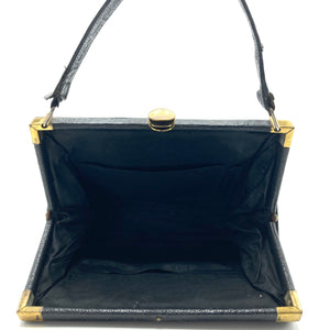 Vintage 30s/40s Iconic black textured leather handbag-Vintage Handbag, Kelly Bag-Brand Spanking Vintage