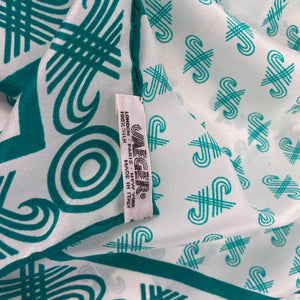 Vintage 70s Large Ivory/Green Jaeger Silk Scarf with Iconic 'J' Logo Made in Italy-Scarves-Brand Spanking Vintage
